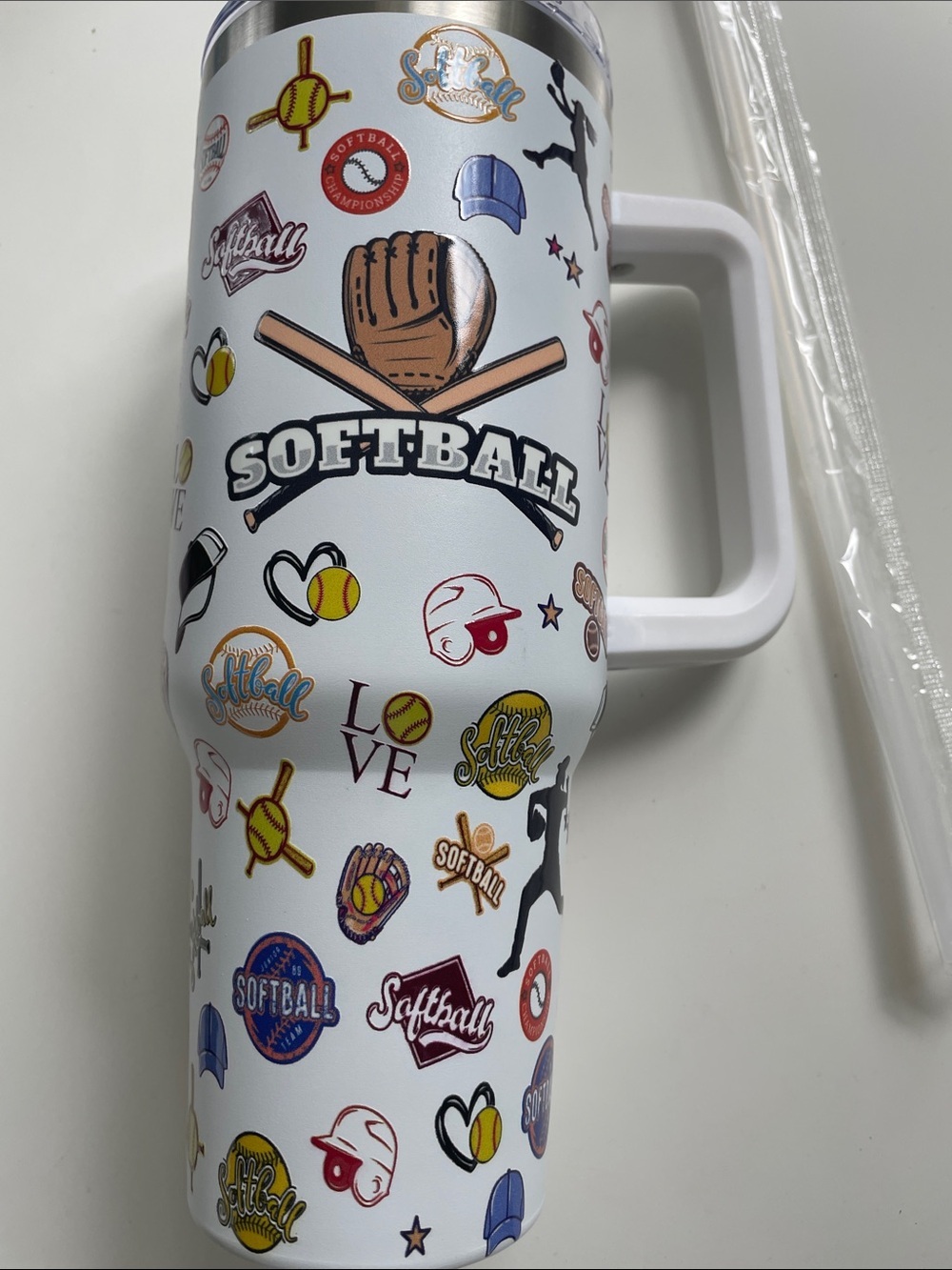 Softball Graphic Travel Tumbler - White & Yellow - Picture 4 of 6